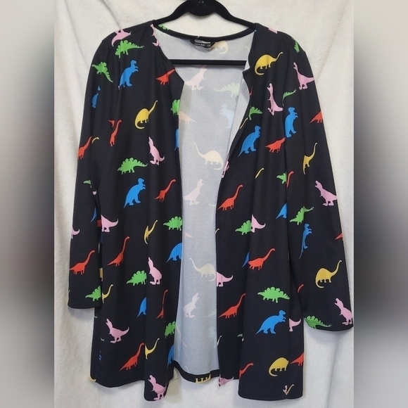 Shein Curve Dinosaur Print Open Front Coat Size 1XL - Picture 2 of 5